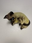 Vintage Siamese Cat Figurine Blue Eyes Reclining Kitty Ceramic 