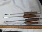 Vtg Mid-century Stainless Steel Fondue Forks Set Of 4 Hard Wood Handles 10 