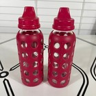 Lifefactory 8-9oz Pink Glass Baby Bottle Sippy Cup Silicone Sleeve Set Of 2