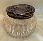 Antique Crystal Dresser Jar With Sterling Silver Repousse Lid