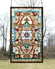 Handcrafted Jeweled Beveled Stained Glass Window Panel  20 5 w X 34 5 h 