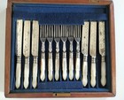 Antique  Sterling Silver And Mother Of Pearl 12 Piece Boxed Cutlery Set