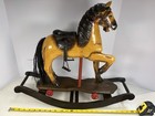 Antique Carved Wood Rocking Horse Hand Painted W  Hair Tail   Leather Saddle
