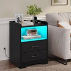 Night Stand Set Of 2 With Led Lights And Charging Station  Bedside End Table