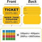 Raffle Tickets  800 Pcs 400 Pairs 50 50 Double Ticket bold Numbers For Easy Read