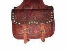 Vintage Tooled Studded  Leather Saddle Bags  Antique Horse Western  Satchel