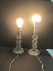 Pair Antique 1940s Molded Clear Glass Boudoir Lamps 10  Small Vintage Light  D30