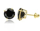14k Solid Yellow Gold Round Shape Basket Stud Earrings Black Cz With Screw Back