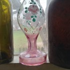 1890s Hand Blown Cologne Toilet Water Bottle With Hand Painted Enamel Flowers
