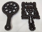 Vintage Wilton Cast Iron Set Of 2 Footed Trivets Floral star Design 