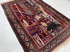 4 3x6 6 Ft Afghan Pictorial Rug  Afghan Vintage Handmade Wool Area Rug