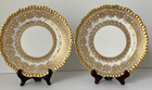 Pair 2 Antique J Pouyat Limoges France Heavy Gold On White Cabinet Plates 8 3 4 