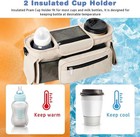 White Universal Baby Stroller Organizer Detachable Phone Bag 2 Cup Holders