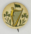 Vintage Irish Golden Harp With Shamrocks Pinback Button