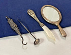 Antique Sterling Silver Minis Mirror Button Hook Spoon   Mop Knife 14 Grams