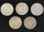 Lot Of 5 Great Britain Silver 3 Pence Coins - 1918  1918  1919  1920    1926