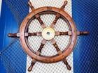 12  Vintage Boat Ship Steering Wheel Brass Hub Wood Wooden D  cor Nautical