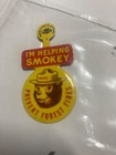 Smokey Bear  I m Helping Smokey Bear Bend Fold Over Metal Pin Badge Forest Fires