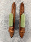 Pair Of Vintage Mid-century Modern Brown Wooden Wall Sconce Candle Holders Mount