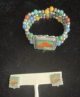 Vintage Navajo Carolyn Pollack Sterling Silver Beaded Bracelet Earrings Set