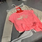 Puma Girls 3-piece Outfit Set Size 5 Pink Logo Tee Beige Jacket Gray Leggings
