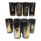 10 Culver Moss Worth Black 22k Gold Oilfield Survey Highball Cocktail Glasses