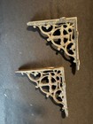Pair Antique Victorian Cast Iron Shelf Brackets Ornate Cross 6in