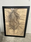 Framed Abstract Figure Line Drawing On Paper Julio Rosado Del Valle Pr 1970s