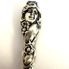 Vintage Art Nouveau Shoe Horn Sterling Silver Handle Embossed W  Woman   Flowers