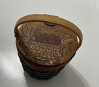 Vintage Round Woven Wicker Basket W  Hand-painted Wood Lid  Handle  Fruit