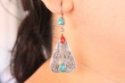 Vintage Afghan Gypsy Silver Long Earrings  Malachite Beads Kuchi Earrings   e02