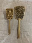 Vintage Hand-held Vanity Mirror And Hair Brush-gold Plated