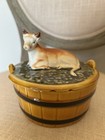 Secla Ceramic Cow Butter Dish With Lid  Brown Cream Green  Glossy Finish Vintage