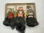 Vintage Chinese Opera Masks Warrior Beards Wall Decor Clay Hand Painted Set Of 3