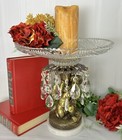 Centerpiece Bowl Antiqued Metal Cherub With Hanging Crystals Glass Bowl   Vase