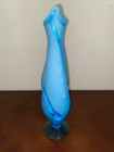 Mcm Blue White Double Cased Art Glass Vase 14 25    Tall