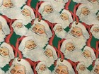 Vtg Christmas Wrapping Paper Gift Wrap Santa Faces On Green
