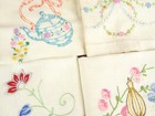 Lot Of 6 Vintage Hand Embroidered Striped Linen Kitchen Dish Tea Towels