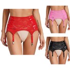 Womens Lace Garter Belt Leather Suspender Belt With 6 Metal Clips For Stockings