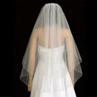Bridal Wedding Veil Ivory Fingertip Length Two Layer Rhinestones Pencil Edge New