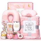 Spa Gift Basket Flannel Blanket Travel Pillow Self Care Box For Women Birthday