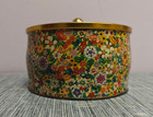 Vintage 1970s English Tea Biscuit Container Multicolor Floral Pattern By Daher