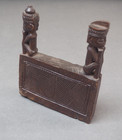 Very Unusual Old Southern African Tribal Art Carved Angola Chowke Double Figures