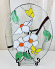 Vtg Oval Stained Glass Daisey s   Butterfly Window Sun Catcher 16  X 12 