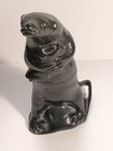 Vtg Inuit Eskimo Hand Carved Soapstone  Standing Otter With Fish - Signed