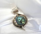 Vintage Mexico Sterling Silver 925 Large Abalone Modern Chunky Pendant Slide