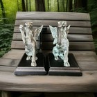 Verdigris Neoclassical Bronze Patina Griffin Statue Bookends On Wood Base 