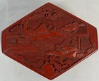 Vintage Chinese Beijing Carved Red Lacquer Box Forbidden City Brand Landscape