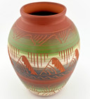 Navajo Indian Native American Pottery Hand Etched Vase Signed Melissa Benally