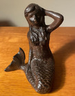 Mermaid Figurine Statue Cast Iron Nautical Coastal Decor Rustic Beach Shelf Art